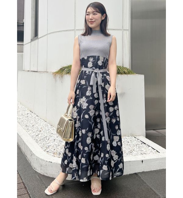 MERCURYDUO「シアーノースリニット花柄ドッキングワンピース」|ワンピース|