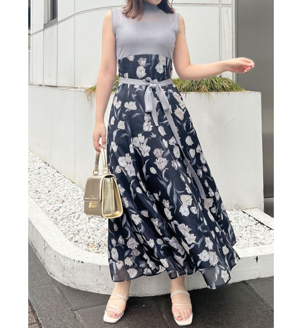 MERCURYDUO「シアーノースリニット花柄ドッキングワンピース」|ワンピース|