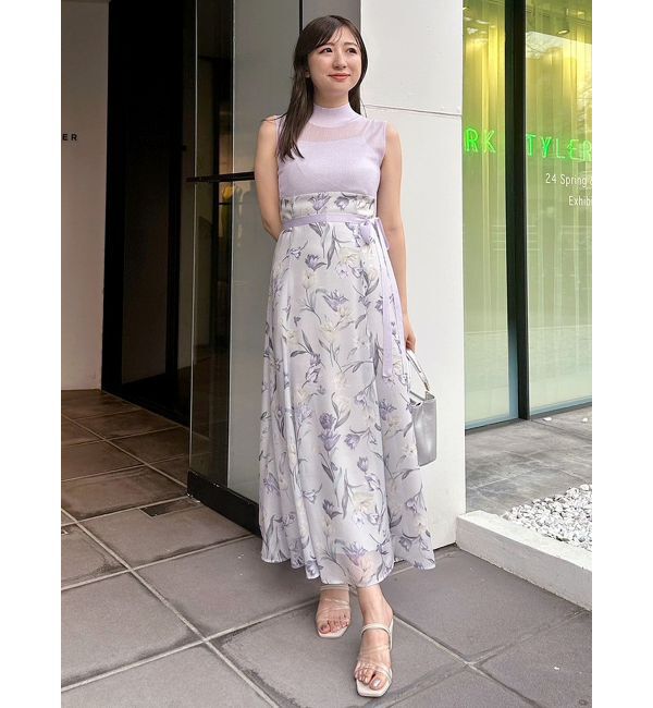 MERCURYDUO「シアーノースリニット花柄ドッキングワンピース」|ワンピース|