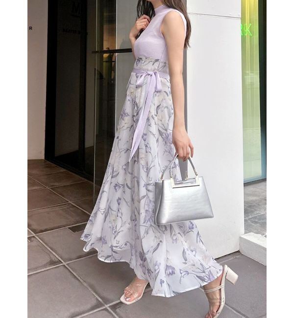 MERCURYDUO「シアーノースリニット花柄ドッキングワンピース」|ワンピース|