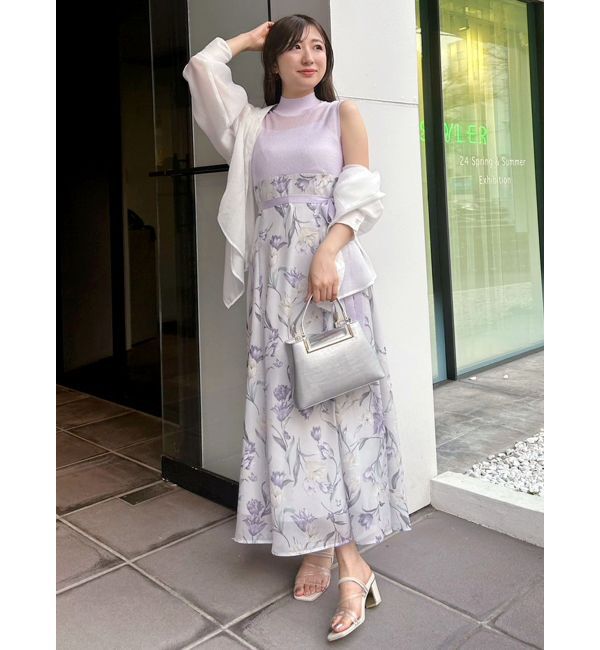 MERCURYDUO「シアーノースリニット花柄ドッキングワンピース」|ワンピース|