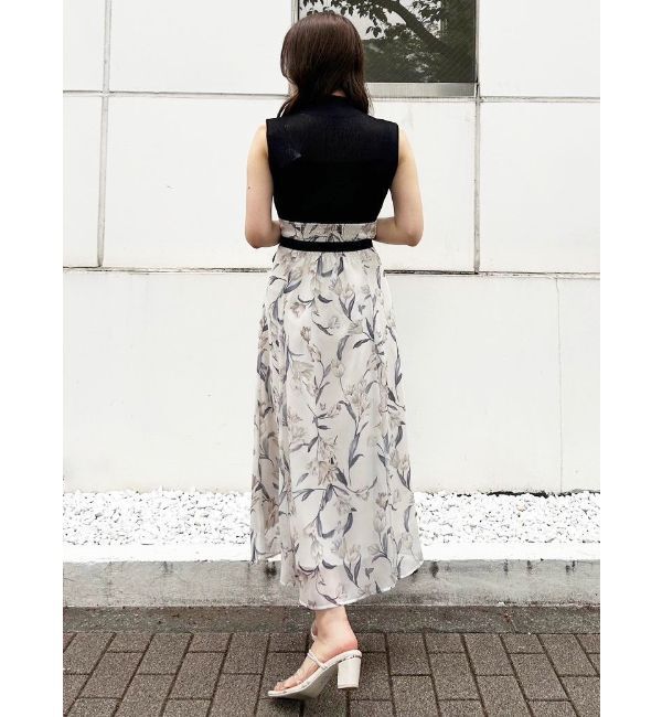 MERCURYDUO「シアーノースリニット花柄ドッキングワンピース」|ワンピース|