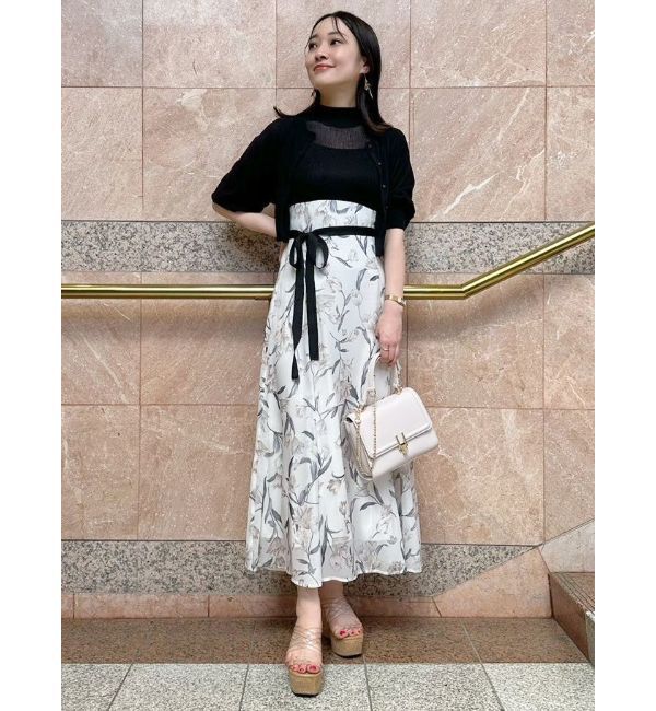 MERCURYDUO「シアーノースリニット花柄ドッキングワンピース」|ワンピース|