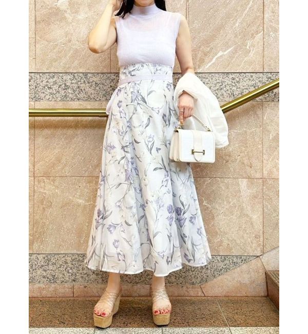 MERCURYDUO「シアーノースリニット花柄ドッキングワンピース」|ワンピース|ラベンダー