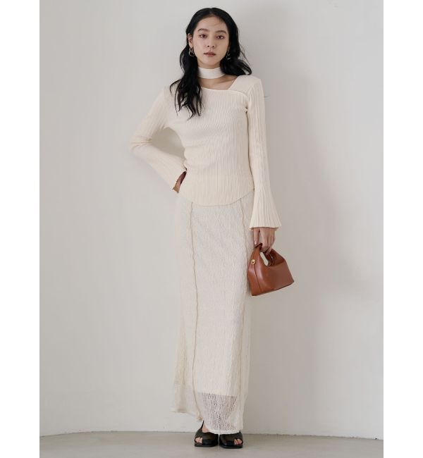 LAGUNAMOON「ボウタイアシンメトリーネックニットプルオーバー」|ニット・セーター|