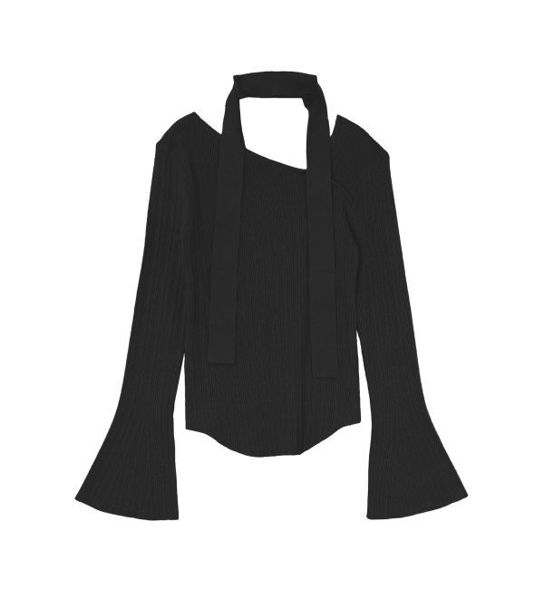 LAGUNAMOON「ボウタイアシンメトリーネックニットプルオーバー」|ニット・セーター|