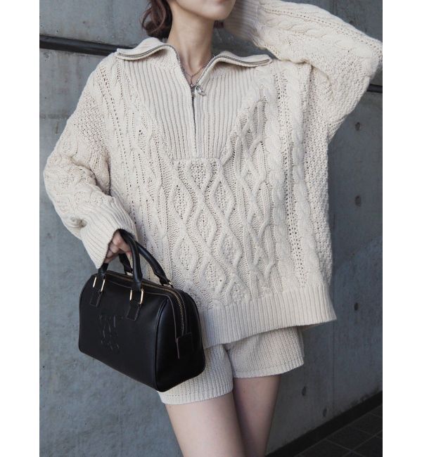 EVRIS「ハーフジップケーブルニットトップス【セットアップ着用可能】」|ニット・セーター|