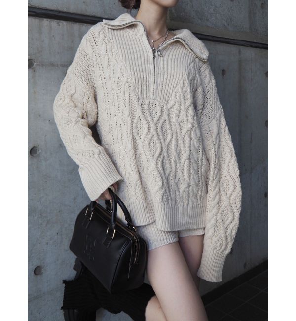 EVRIS「ハーフジップケーブルニットトップス【セットアップ着用可能】」|ニット・セーター|