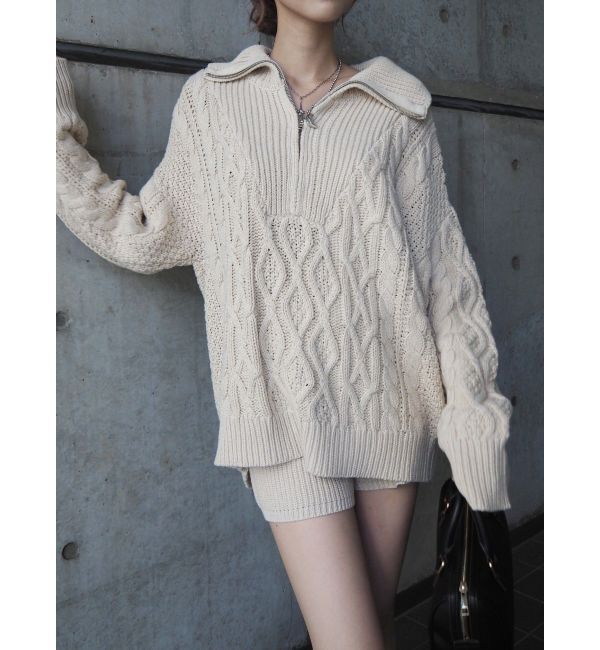 EVRIS「ハーフジップケーブルニットトップス【セットアップ着用可能】」|ニット・セーター|