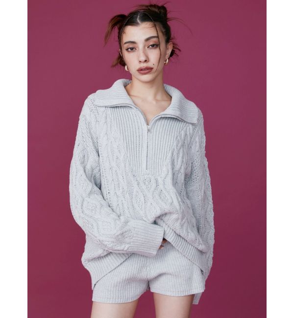 EVRIS「ハーフジップケーブルニットトップス【セットアップ着用可能】」|ニット・セーター|