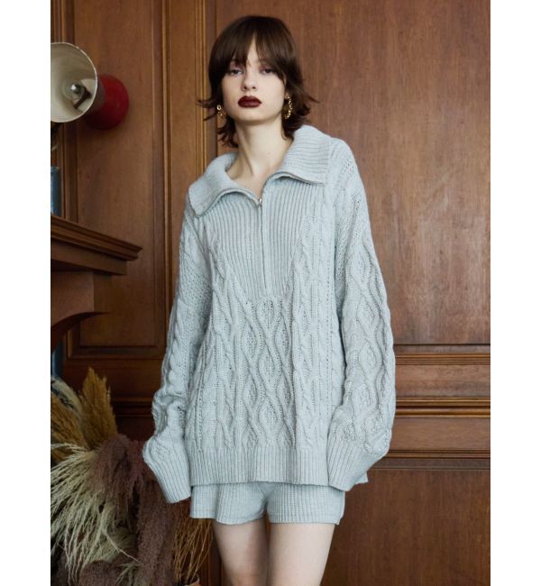 EVRIS「ハーフジップケーブルニットトップス【セットアップ着用可能】」|ニット・セーター|