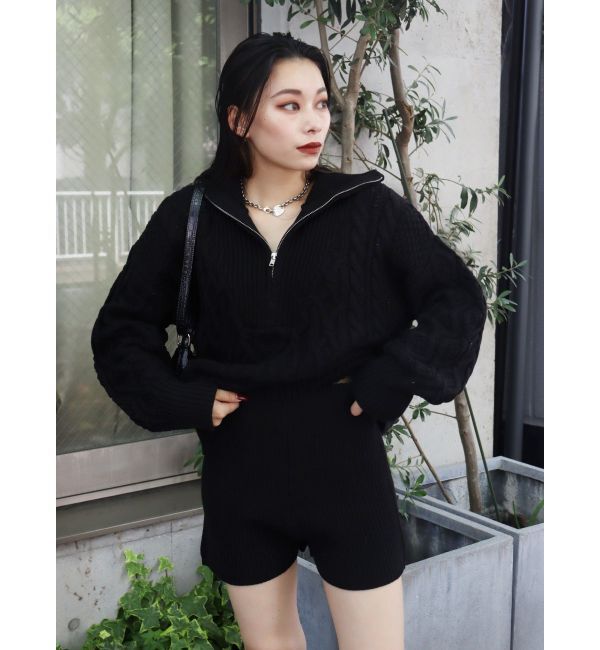 EVRIS「ハーフジップケーブルニットトップス【セットアップ着用可能】」|ニット・セーター|