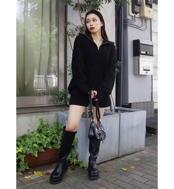 EVRIS「ハーフジップケーブルニットトップス【セットアップ着用可能】」|ニット・セーター|