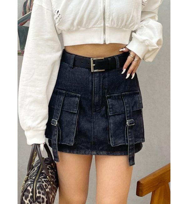 EVRIS「カーゴベルトデニムミニスカート」|スカート|ブラック