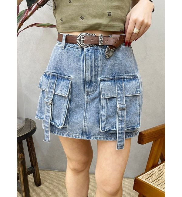 EVRIS「カーゴベルトデニムミニスカート」|スカート|