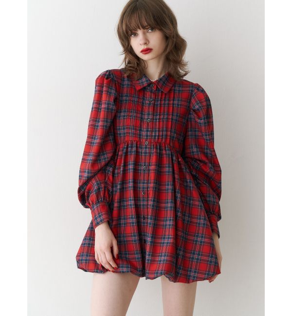 jouetie「シャツカラーバルーンミニワンピース」|ワンピース|レッド