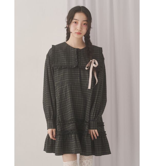 merry jenny「checkスクエアカラーミニワンピース」|ワンピース|