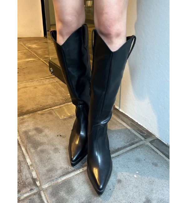 GYDA「ポインテットウエスタンブーツ」|ロングブーツ|ブラック