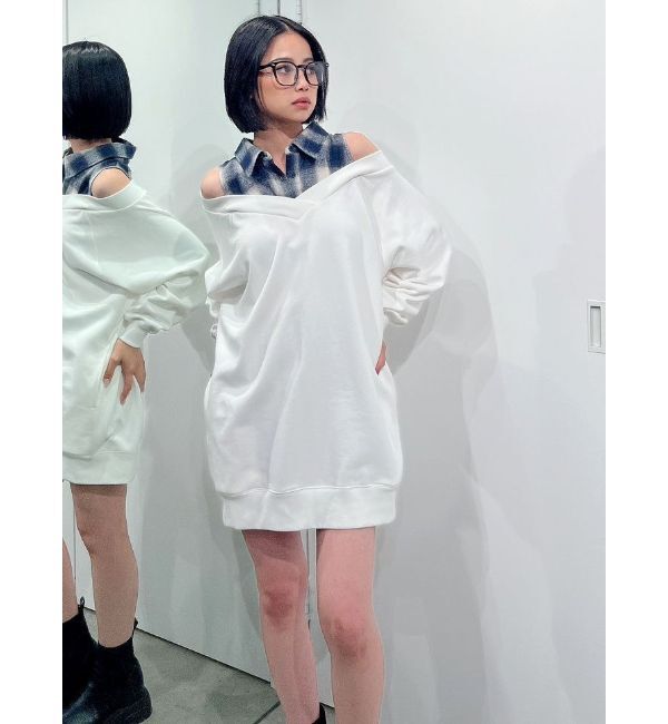 GYDA「CHECK シャツ ドッキング オフショル ワンピース」|ワンピース|