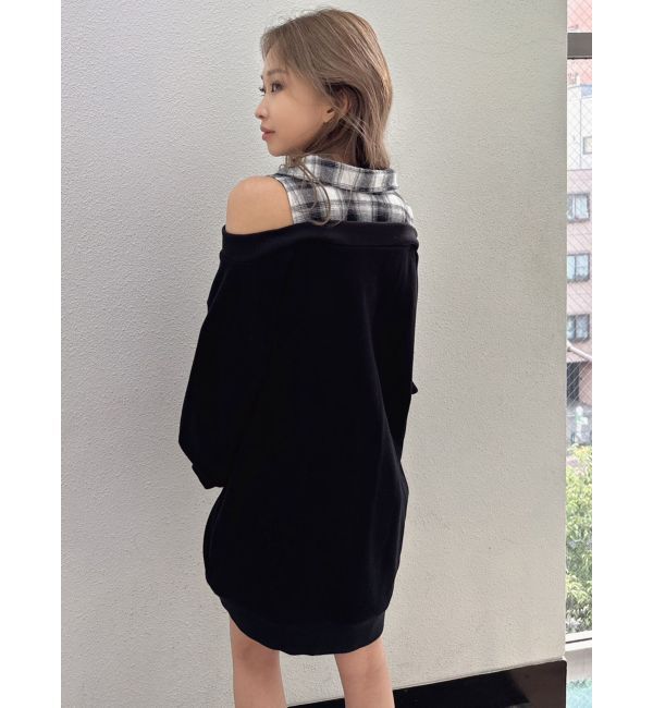 GYDA「CHECK シャツ ドッキング オフショル ワンピース」|ワンピース|