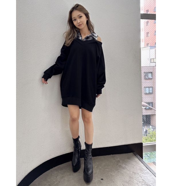 GYDA「CHECK シャツ ドッキング オフショル ワンピース」|ワンピース|