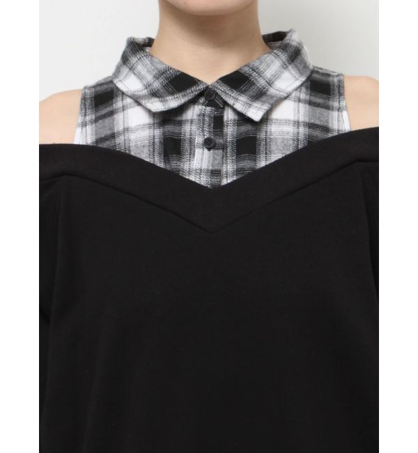 GYDA「CHECK シャツ ドッキング オフショル ワンピース」|ワンピース|
