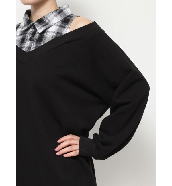 GYDA「CHECK シャツ ドッキング オフショル ワンピース」|ワンピース|