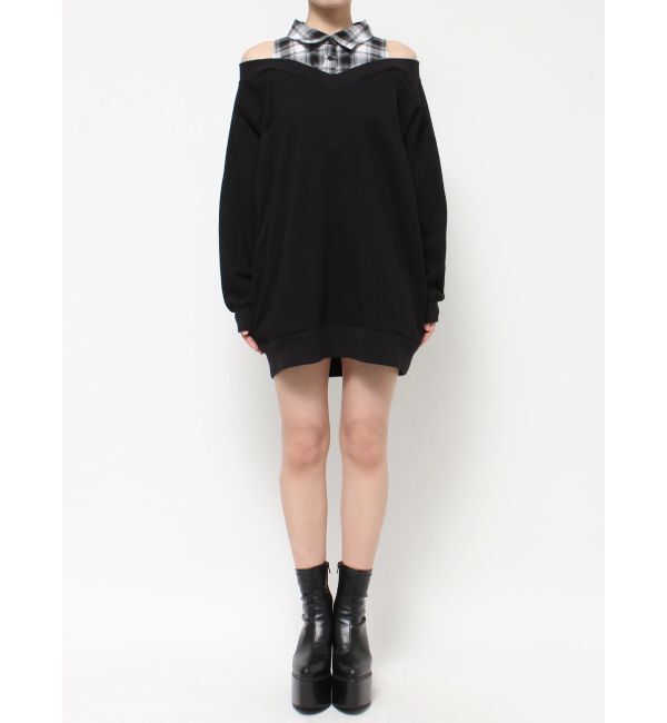 GYDA「CHECK シャツ ドッキング オフショル ワンピース」|ワンピース|