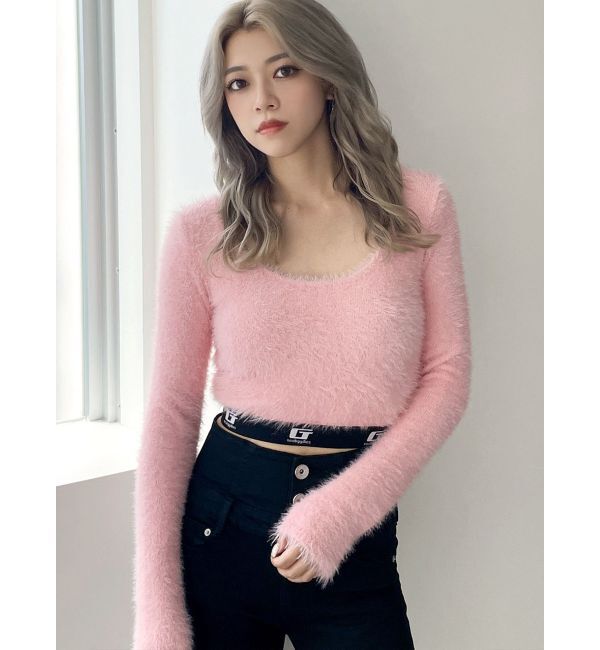 GYDA「G noobgydiesシャギーニットトップス」|ニット・セーター|ピンク