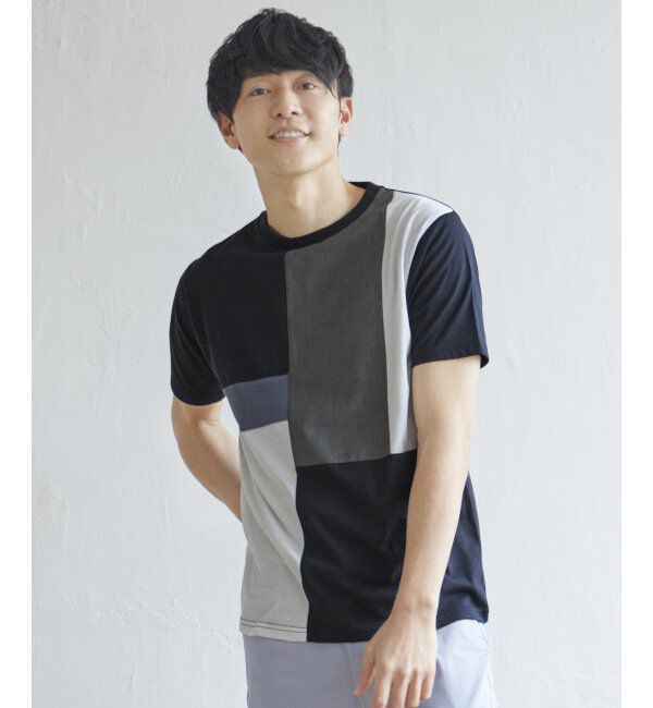 ikka「TRツイル切り替えTシャツ」|Tシャツ・カットソー|ネイビー