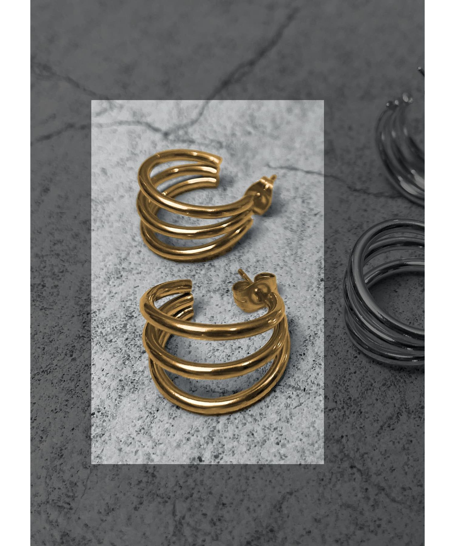 STYLE DELI「【金アレ対策】トリプルフープステンレスピアス」|ピアス|ゴールド