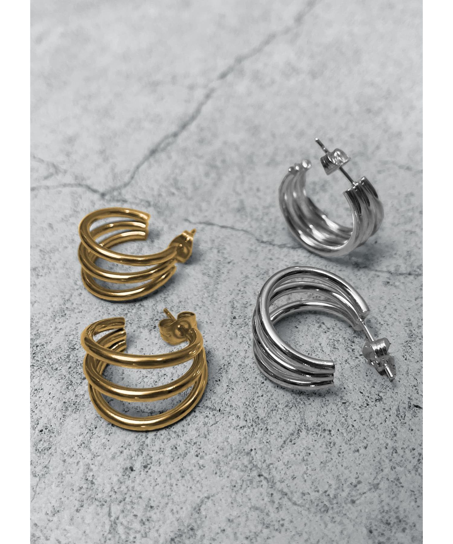 STYLE DELI「【金アレ対策】トリプルフープステンレスピアス」|ピアス|