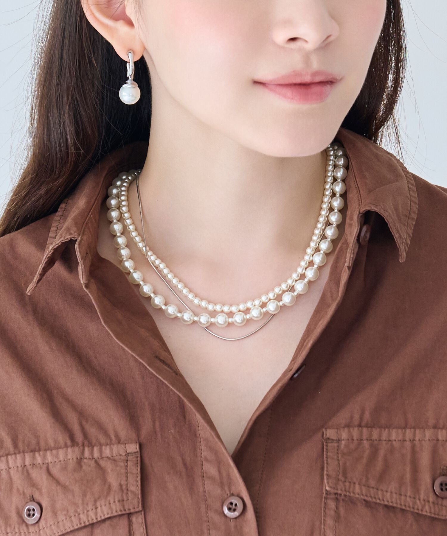 Phoebe「3連ハンサムパールチェーンネックレス」|ネックレス|