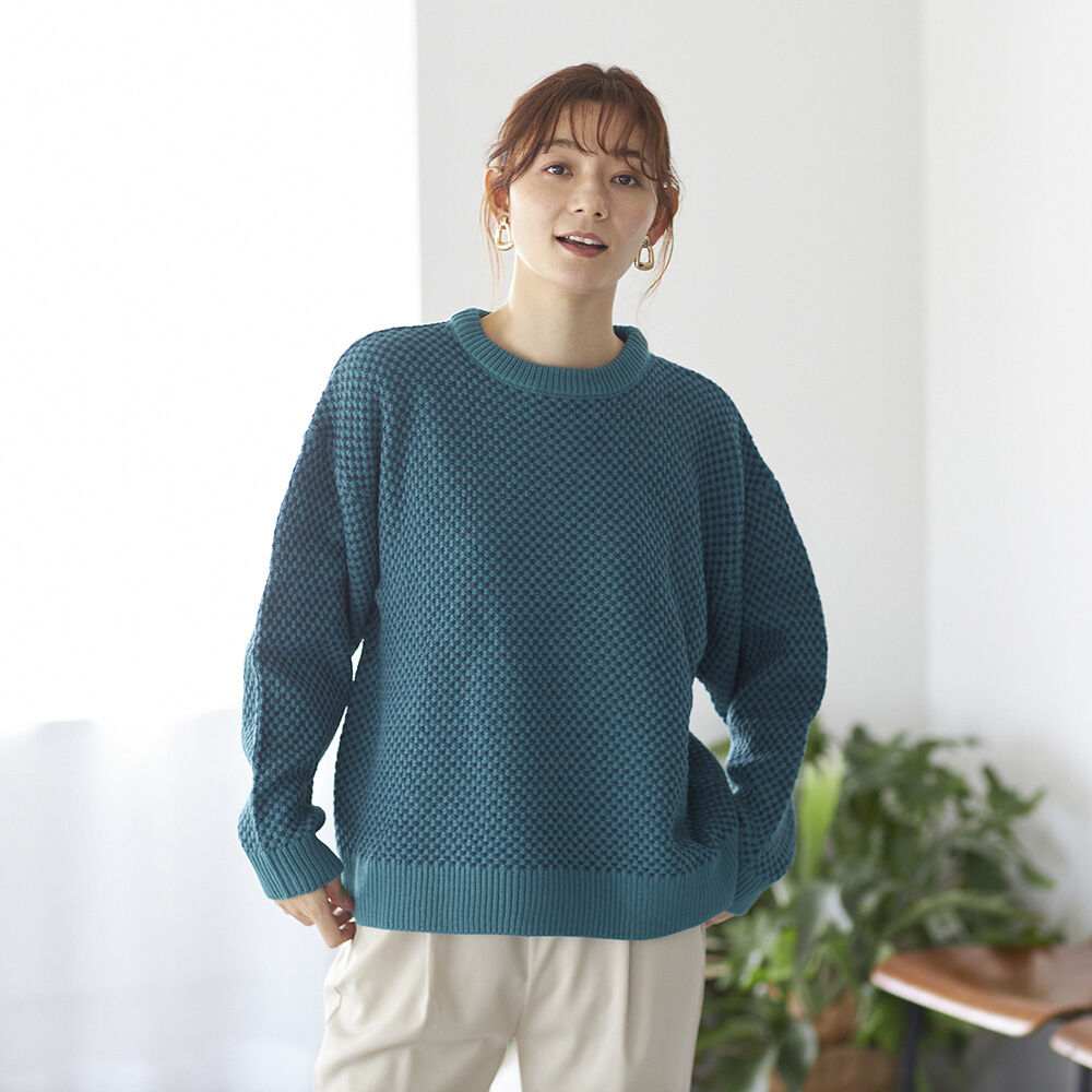 BACKYARD FAMILY「ニット レディース きれいめ 通販 セーター プルオーバー 長袖 ゆったり」|ニット・セーター|グリーン1