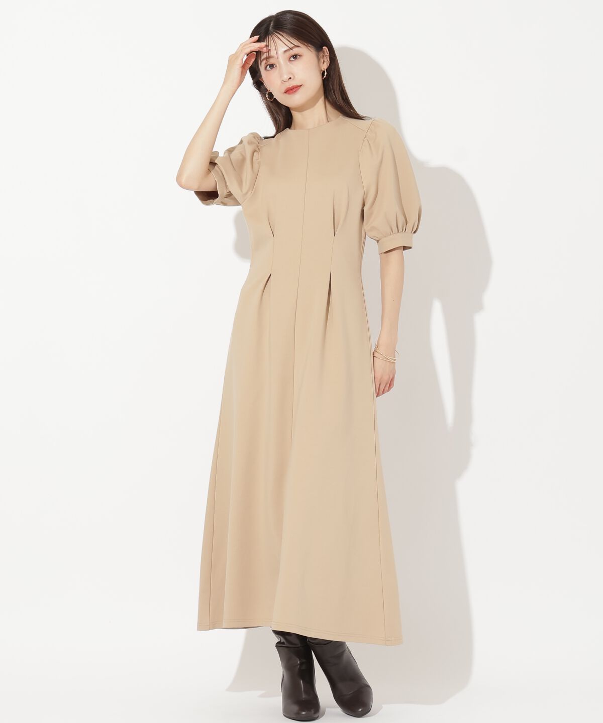 アンドクチュール「ポンチウエストタックワンピース」|ワンピース|