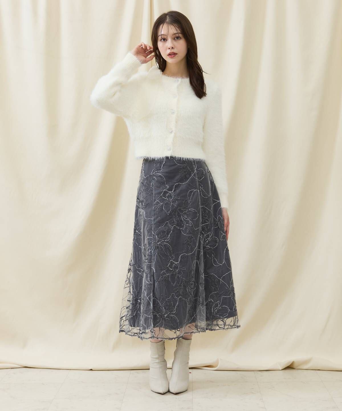アンドクチュール「エンブロイダリーチュールスカート」|フレア|