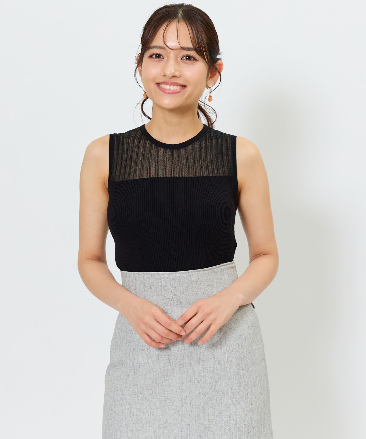 アンドクチュール「シアー切替ノースリトップス」|ニット・セーター|