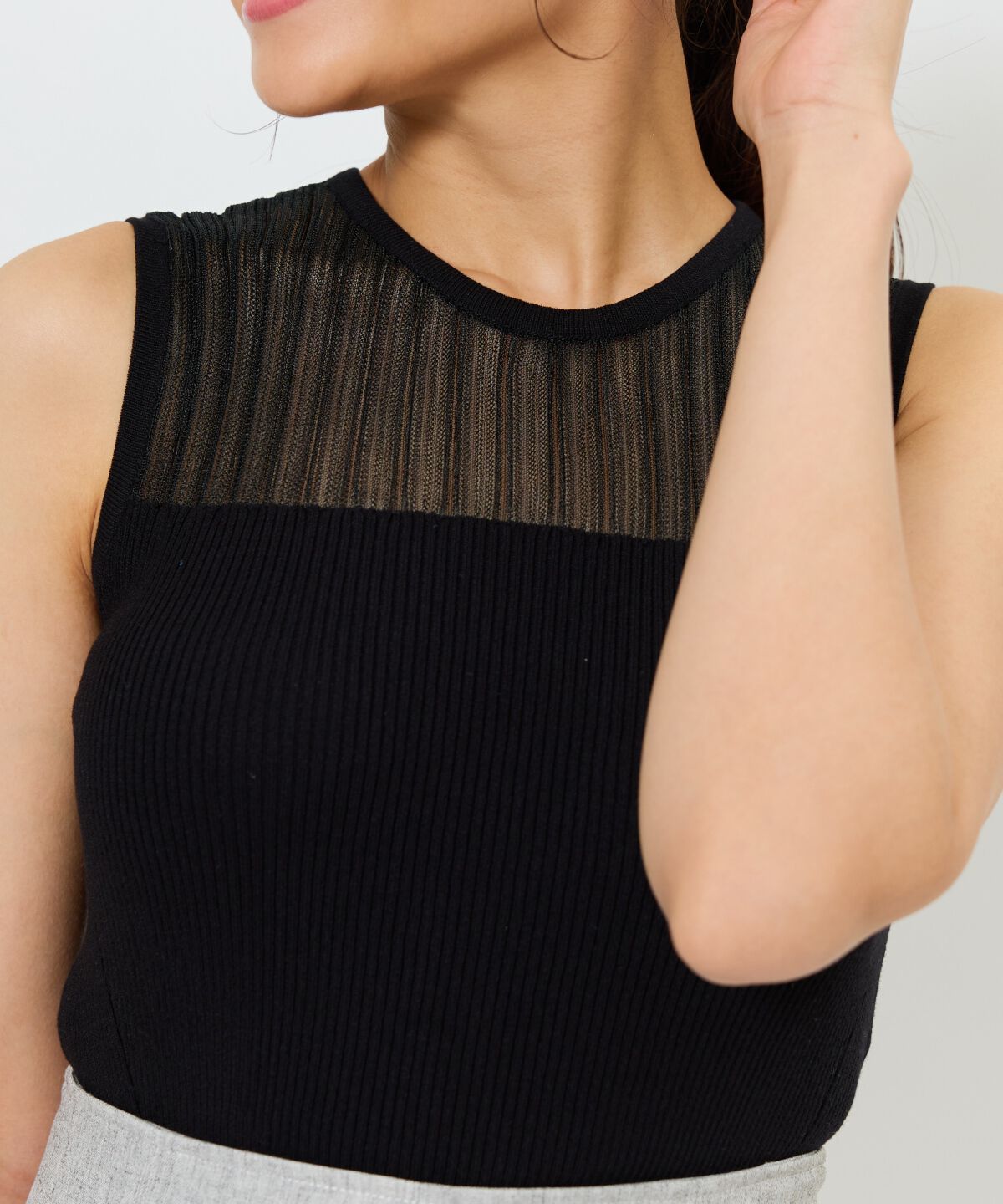 アンドクチュール「シアー切替ノースリトップス」|ニット・セーター|