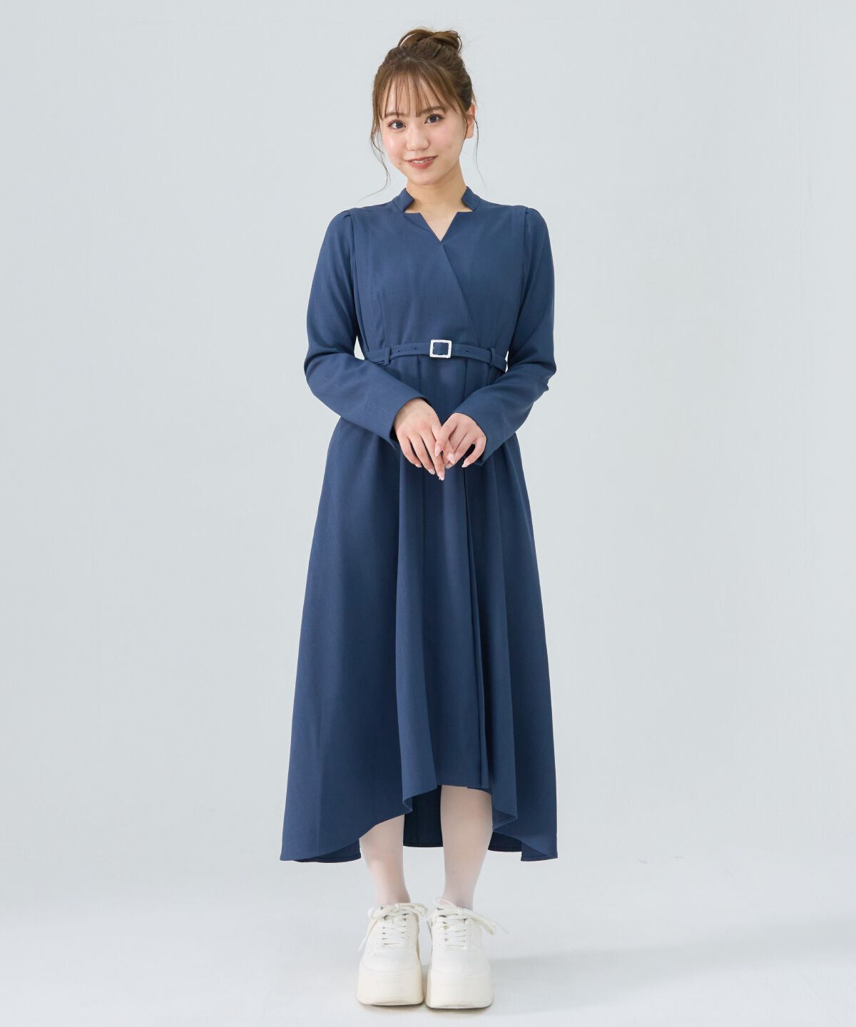 REDYAZEL「シャドウラメストライプカシュクールワンピース」|ワンピース|ネイビー