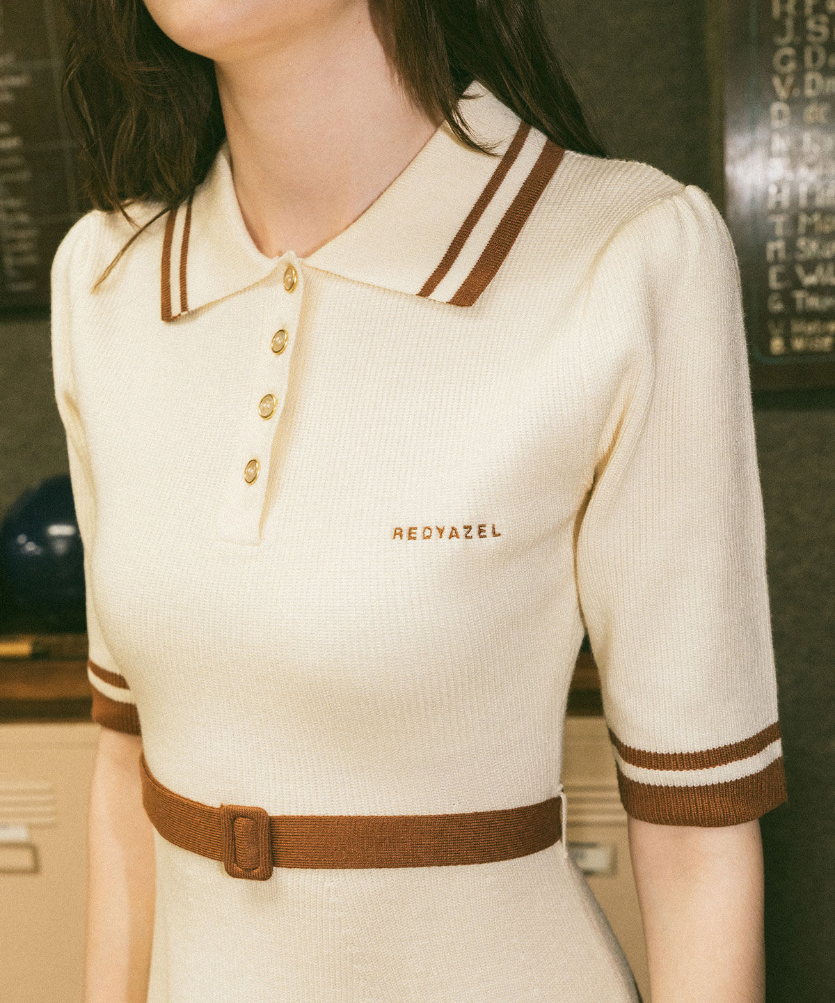 REDYAZEL「バイカラーポロニットミニワンピース」|ワンピース|