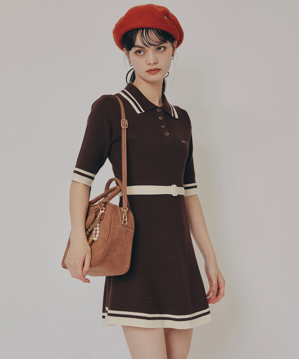 REDYAZEL「バイカラーポロニットミニワンピース」|ワンピース|