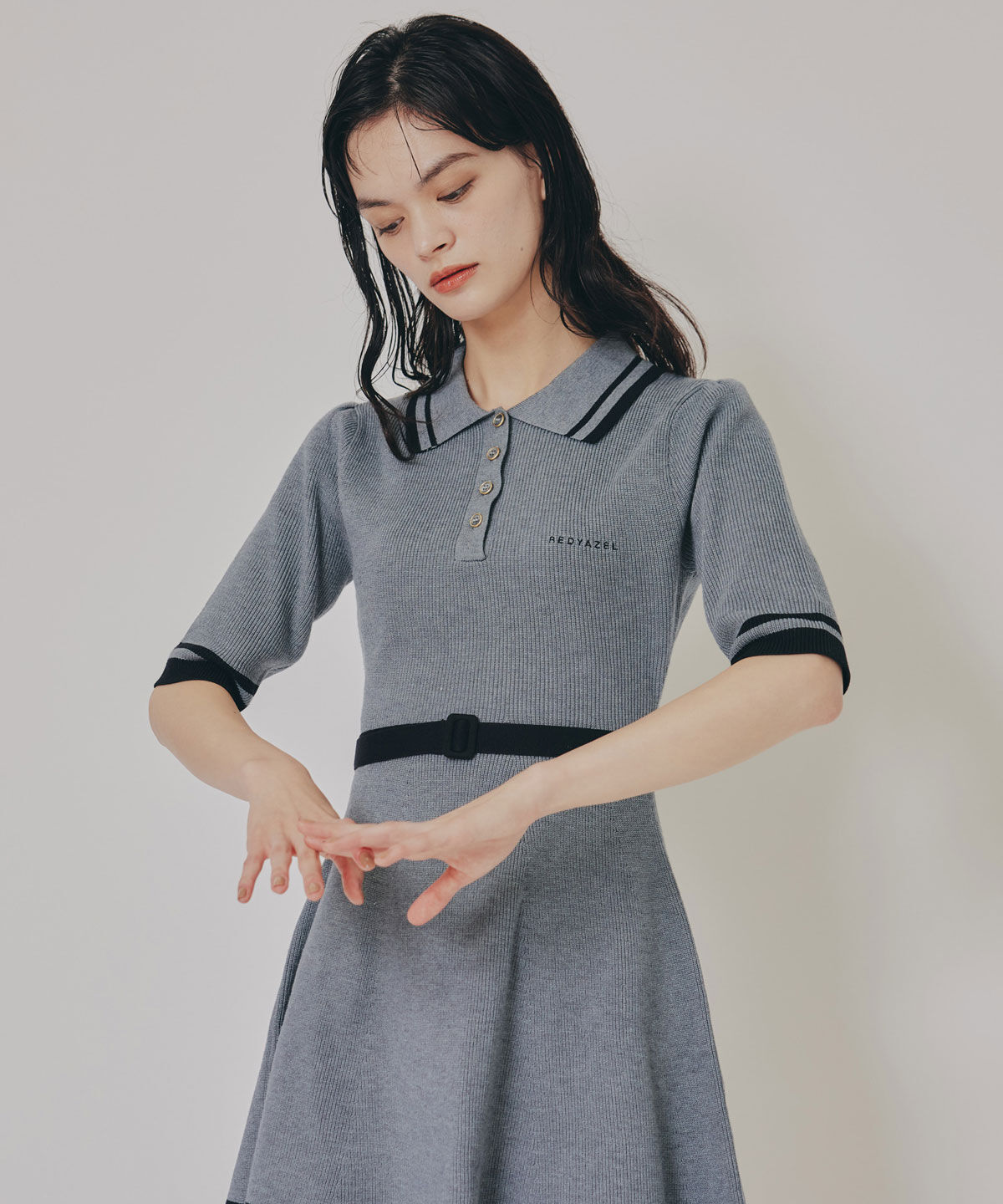 REDYAZEL「バイカラーポロニットミニワンピース」|ワンピース|