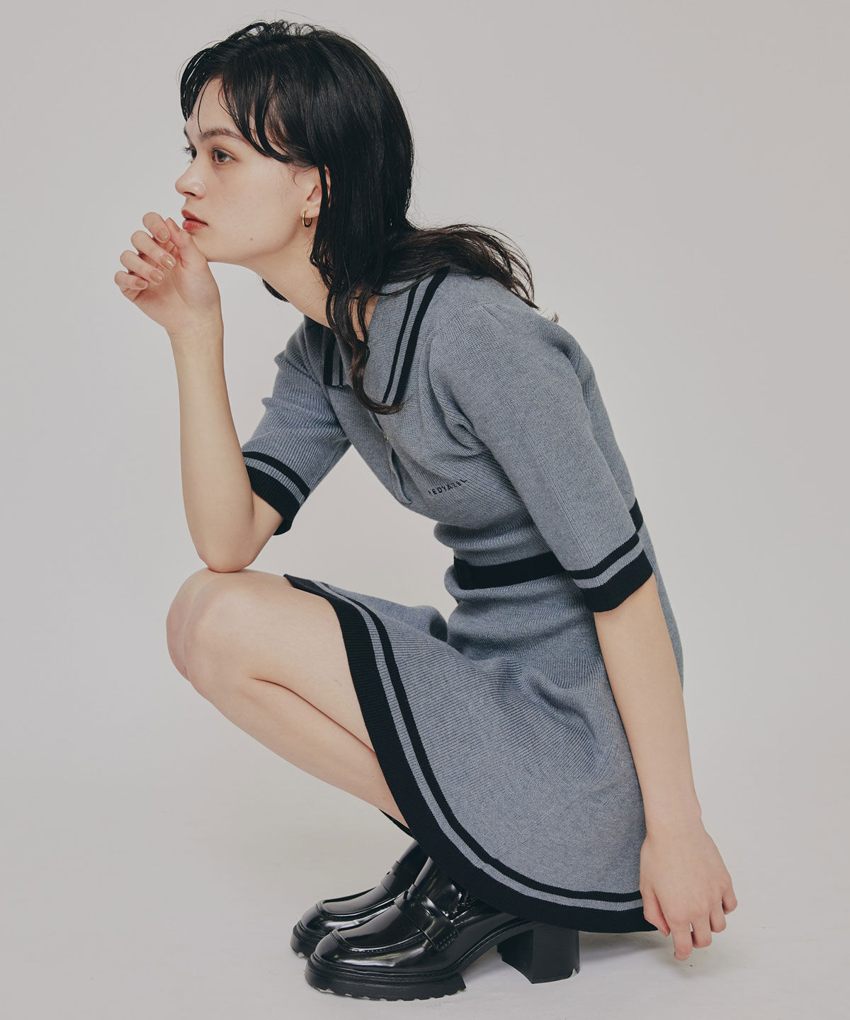 REDYAZEL「バイカラーポロニットミニワンピース」|ワンピース|