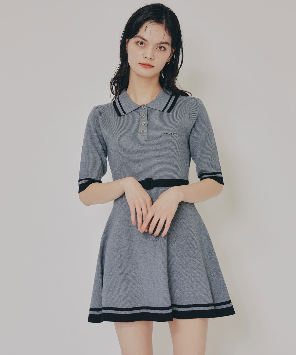 REDYAZEL「バイカラーポロニットミニワンピース」|ワンピース|