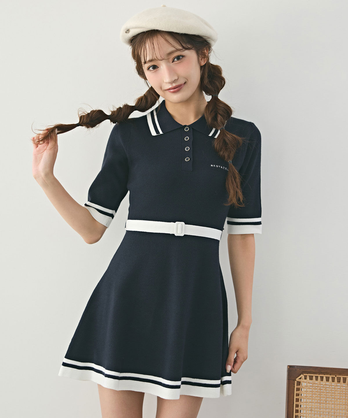 REDYAZEL「バイカラーポロニットミニワンピース」|ワンピース|