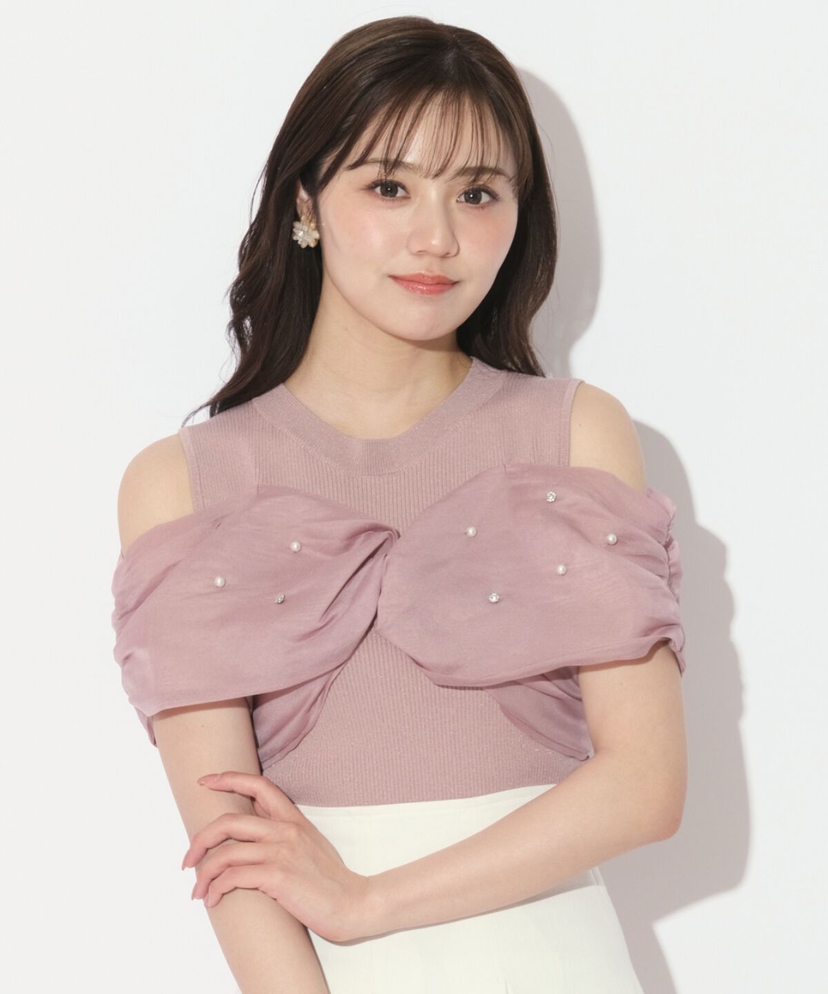 WILLSELECTION「ビジュー付きリボン風ニットプルオーバー」|ニット・セーター|