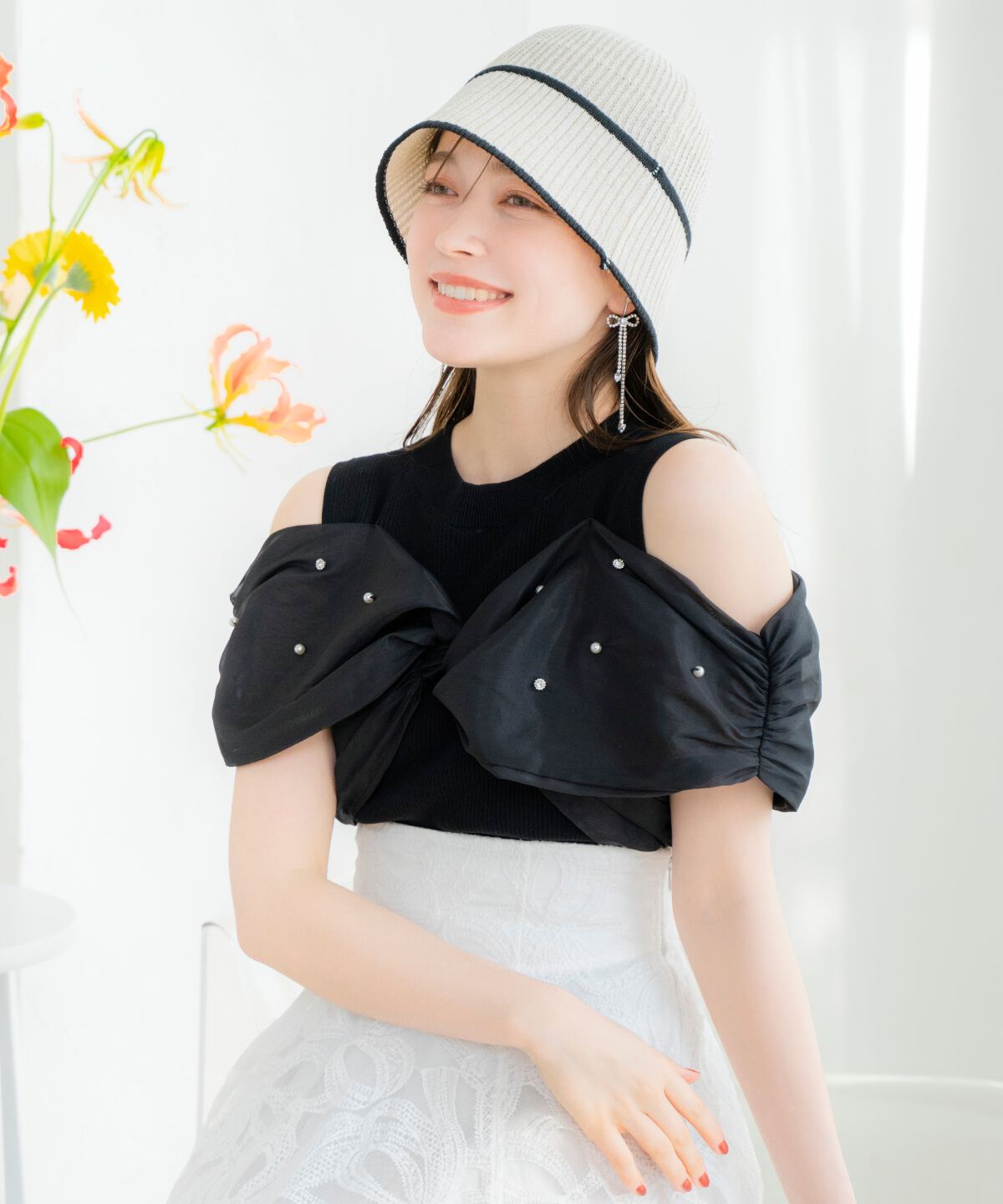 WILLSELECTION「ビジュー付きリボン風ニットプルオーバー」|ニット・セーター|ブラック