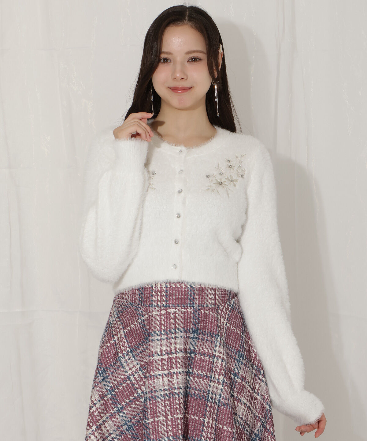 WILLSELECTION「ビジュー付きラメ刺繍カーディガン」|カーディガン|