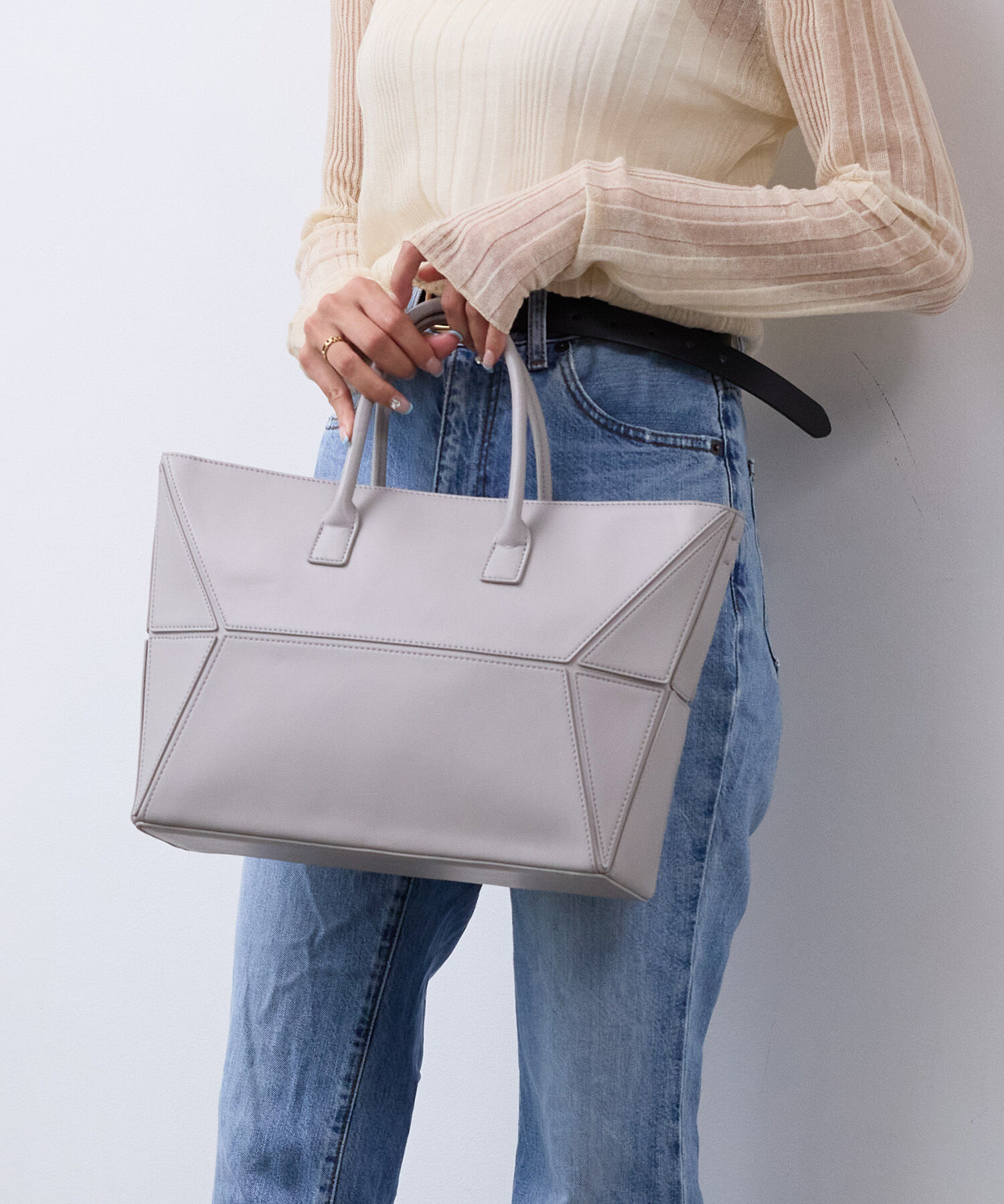 TOPKAPI TREASURE「【TREASURE TOPKAPI】 ジオメトリック ショルダー付 トートバッグ」|トートバッグ|ライトグレー