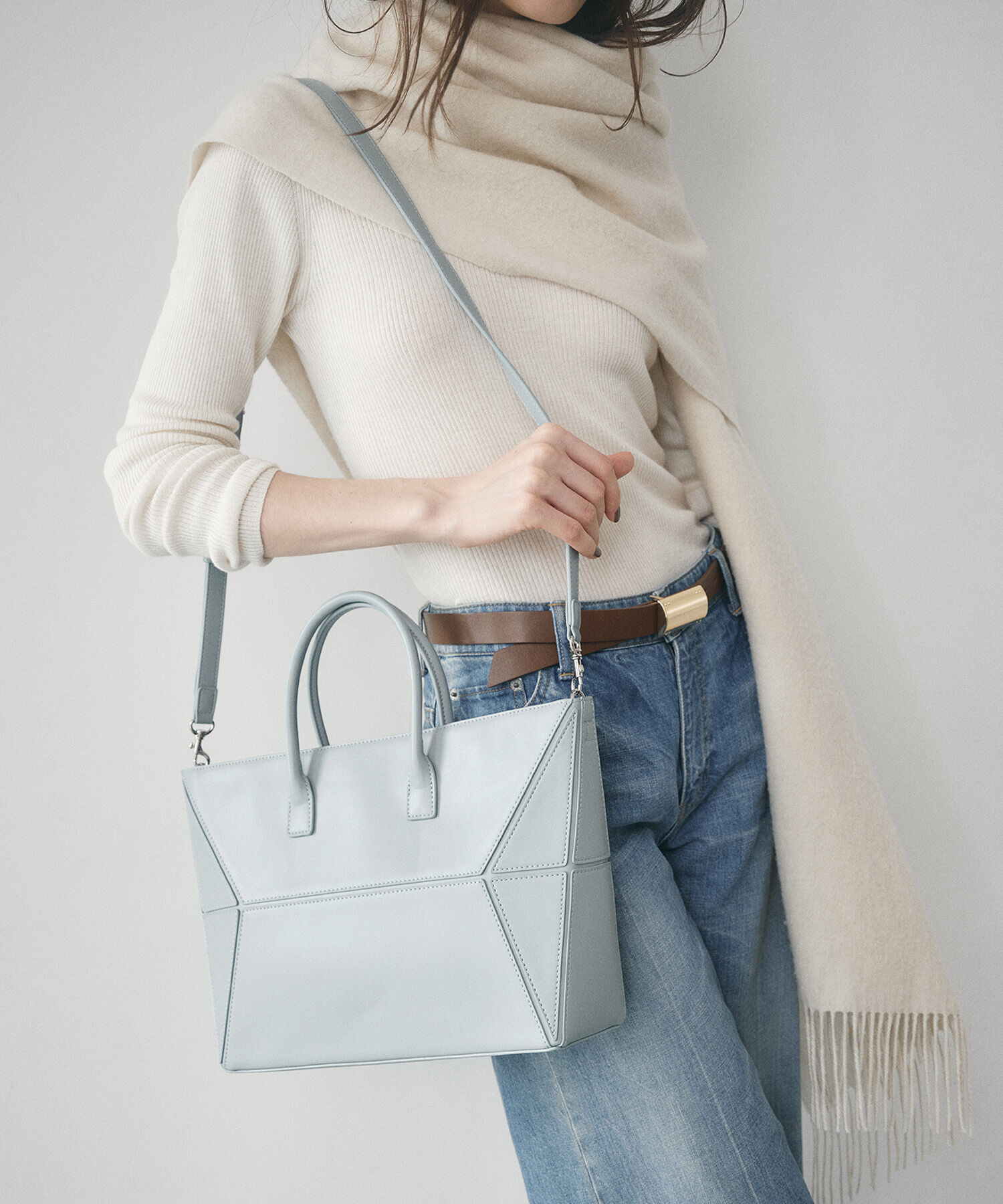 TOPKAPI TREASURE「【TREASURE TOPKAPI】 ジオメトリック ショルダー付 トートバッグ」|トートバッグ|ペールブルー